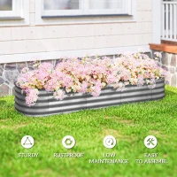 Outsunny Podwyższony ogródek metalowy, skrzynia na rośliny, warzywnik, kwietnik DIY z otwartym dnem, ziołowy ogródek do ogrodu, balkonu, srebrny 195 x 62 x 30 cm(m-7)