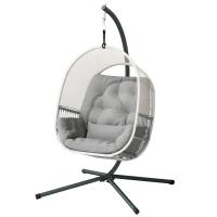 Outsunny Hanging Egg Chair Outdoor Indoor, Swing Hammock Chair with Stand, Cushions, Lumbar Pillow, Adjustable Height and Steel Frame for Garden Patio Lounge Porch, Light Grey(m-10)