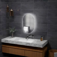 kleankin Miroir ovale mural lumineux LED salle de bain 81 x 51 cm 3 couleurs luminosité réglable interrupteur tactile transparent(m-10)