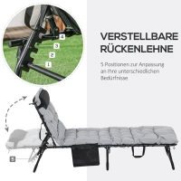 Outsunny Leżak ogrodowy, leżanka campingowa, łóżko polowe z torebką, regulowane składane łóżko z poduszką na głowę do ogrodu, balkonu, do 120 kg, Szary, Stal, Poliester, 58 x 189 x 32,5cm(m-4)