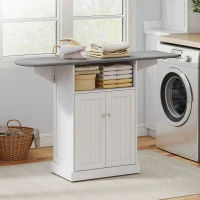 HOMCOM Bügelschrank auf Rollen, Bügeltisch mit klappbarer Bügelfläche, 131 x 37 x 89,5 cm, weiß(m-2)