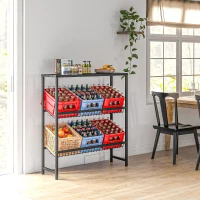 HOMCOM Drink Crate Rack for 6 Boxes, Black Steel, Freestanding Bottle Crate Stand, Drink Shelf, Height Adjustable, 103L x 33W x 113.5Hcm(m-2)