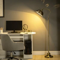 HOMCOM Lampa podłogowa z gwintem E27, lampa podłogowa z regulowanym kloszem, lampa łukowa 40 W w designie retro, efekt mosiądzu, do salonu, sypialni(m-2)