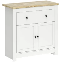 HOMCOM Sideboard Storage Cabinet with Soft Close Doors and Thick Oak Top, Modern Storage Cupboard with 2 Drawer and Adjustable Shelf, White(m-1)