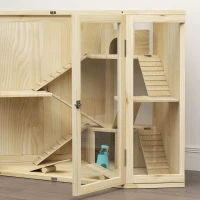 PawHut Wooden Hamster Cage, 4 Tier Mouse Cage with Feeder, Seesaw, Ramp, Huts, for Dwarf, Syrian Hamster, Gerbils, 115 x 69.5 x 79cm(m-8)