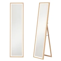 HOMCOM Lustro na całe ciało 40 x 160 cm, stojące lustro z oświetleniem LED, 3 kolory światła, lustro ścienny z kontrolą dotykową, lustro podłogowe do sypialni, salonu, dąb(m-11)