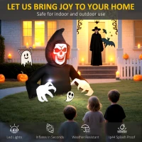 Outsunny Nadmuchiwany Śmierć z kosą, dekoracja na Halloween z LED, z dołączonym wentylatorem, 1,9 x 1,15 x 1,8 m, na zewnątrz, ogród, trawnik(m-4)