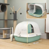 PawHut Cat Litter Box with Lid, Cat Litter Tray with Internal Channel, Door, Front Opening, Scoop, Easy Clean Hooded Cat Litter Box, Green(m-3)