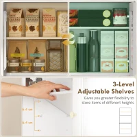 HOMCOM Szafka Kuchenna, Bufet z Blatem Roboczym, Regulowanymi Półkami, 4 Drzwiami, Szufladą, Szafka na Zapasy, Wysoka Szafka z Funkcją Soft-Close, Otwór na Kable, 68 x 38 x 170 cm, Biały(m-6)