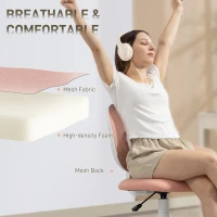 HOMCOM Fotel Biurowy Ergonomiczny, Bezramienny, Obrotowy, Regulowana Wysokość, Różowy(m-5)