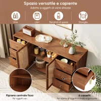 Credenza in rattan con cassetti per cucina e soggiorno, 160x40x90 cm, Marrone(m-5)