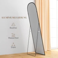 HOMCOM Lustro Całociałowe, 161,5 x 50 cm Lustro ścienne z półką, rama z aluminium, lustro stojące do salonu, sypialni, Czarne(m-6)