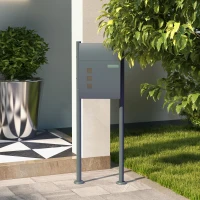 HOMCOM Skrzynka na Listy z Stojakiem, Skrzynka na Listy do Ściany z Półką na Gazetę, 2 Klucze, z Ocynkowanej Stali, 44 x 15 x 114 cm, Ciemnoszary(m-2)