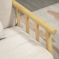 HOMCOM Sofa 2-osobowa, Kanapa z 2 poduszkami lędźwiowymi, Tapicerowana Sofa z ramą drewnianą, W wyglądzie lnu, Nowoczesna Sofa do małych pomieszczeń, Salon, Sypialnia, Beżowa(m-9)