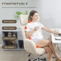 HOMCOM Office Chair with Adjustable Headrest, Spring Pack, Curved Line, Swivel Desk Chair with High Back, Boucle Fabric, Tilting Function, Adjustable Height for Home, Pale Grey(m-4)