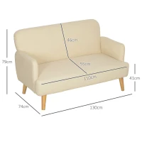 Sofa 2-osobowe, mała kanapa, welurowa, drewniane nogi, kremowa(m-3)