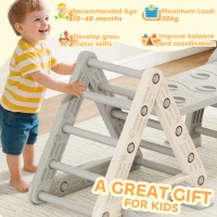 AIYAPLAY Drabinki Kryte, 5 w 1 Trójkąt do wspinaczki z zjeżdżalnią, Łuk, w zestawie dwustronna rampa, Plac zabaw kryty dla dzieci 18-48 miesięcy, Szary+Biały(m-7)