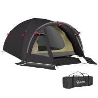 Outsunny Camping Tent for 2 Person, 3000mm Waterproof UPF50+ Family Tent with 2 Rooms, Sewn-in Groundsheet and Hook, Portable and Lightweight with Carry Bag for Fishing Hiking Festival, Black(m-11)