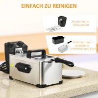 HOMCOM Frytkownica, Pojemność 3 Litry, Moc 2000W, Przezroczysta Pokrywa, Uchwyt Chłodny w Dotyku, Czarna(m-7)