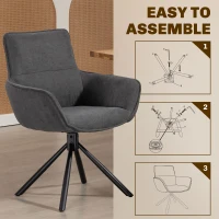 HOMCOM 360° Swivel Dining Chairs Set of 2, Ergonomic Upholstered Kitchen Chairs with Arms, Backrest and Steel Legs for Living Room, Dark Grey(m-6)