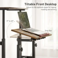 Regulowane Biurko HOMCOM z Półką, Kółkami, Biurko Komputerowe, Stół Roboczy, Rustykalny Brąz 60 x 60 x 70,5-120 cm(m-5)