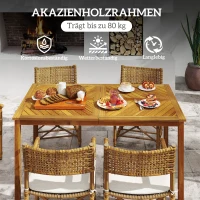 Outsunny Garden Table with Parasol Hole for 6 Person, Acacia Wood Rectangle Outdoor Dining Table with Slatted Tabletop for Patio, Balcony, 150 x 85 x 75 cm, naturalne drewno(m-7)