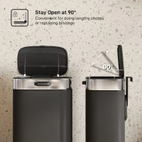 Kosz na śmieci HOMCOM ze stali nierdzewnej z ręcznym otwieraniem i pozostającą otwartą pokrywą 5L, do szafki kuchennej pod zlewem, sypialni, biura, czarny(m-5)