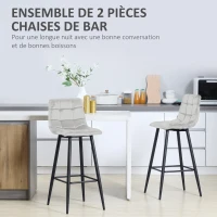 HOMCOM Zestaw Stołków Barowych, Skandynawski Design, Pokrycie z Weluru, Metalowa Rama, Antypoślizgowe Nogi, Jasnoszary(m-4)