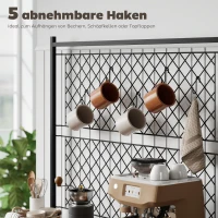 HOMCOM Kitchen Bakers Rack with Wine Storage, 96.5 cm Microwave Stand with Metal Wire Panels and 5 Hooks, Coffee Bar Station, Kitchen Storage Shelf for Spices, Pots and Pans, Rustic Brown(m-6)