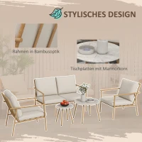 Outsunny 5-cz. Zestaw Wypoczynkowy, Meble Ogrodowe z 2 Fotelami, Zestaw Stolików, 1 Sofa Dwuosobowa, Garnitur z Poduszkami na Balkon, Taras, Kremowy(m-6)