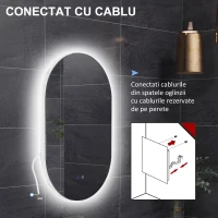 kleankin Oglindă de Perete cu Lumină LED în 3 Culori și Funcție Anti-Aburire, 81x51x4.5 cm, Transparent(m-8)