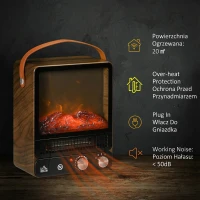 HOMCOM Elektrokamin z efektem płomieni, cichy komin stojący z uchwytem, regulowany piecyk, 750/1500W ogrzewanie wnętrz z zabezpieczeniem przed przegrzaniem do salonu i pomieszczeń wewnętrznych(m-5)