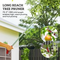 Outsunny Sekator 1,8 m z mechanizmem blokującym do cięcia i podtrzymywania, narzędzie ogrodowe z rączką z aluminium, długi sekator do gałęzi, do cięcia gałęzi i zbierania owoców(m-4)