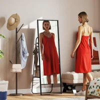 HOMCOM Lustro Pełnowymiarowe 157 x 50 cm, Stojące, z Półką, 2 Haczykami i Metalową Ramą, Duże Lustro, Do Sypialni, Salonu, Przedpokoju, Czarne(m-2)