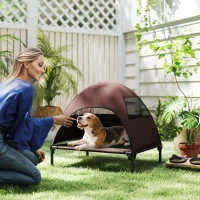PawHut Elevated Dog Bed with Removable Canopy, Pet Bed with Storage Bag for Indoor Outdoor, for Small Medium Dogs, 76 x 61 x 71 cm, Coffee(m-2)