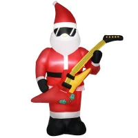 Outsunny 215 cm Nadmuchiwany Mikołaj z Gitarą Elektryczną Dekoracja Bożonarodzeniowa LED wewnętrzna i zewnętrzna(m-11)