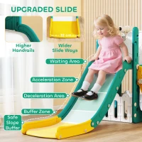 AIYAPLAY Zjeżdżalnia Dla Dzieci 5 w 1 Indoor i Outdoor z Koszykówką, Wspinaczką, Teleskopem, Przestrzenią na Zabawki, Motyw Żaby, Plac Zabaw dla Małych Dzieci 1-3 Lata, Żółty(m-5)