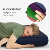 Outsunny Materac Powietrzny, Napowietrzana Mata, Składane Łóżko Campingowe dla 2 Osób, Granatowy, 203 x 152 x 22 cm(m-6)