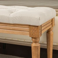 Ławka HOMCOM, Tapicerowana w Wyglądzie Lnu, Nogi z Drewna, Ławka do Sypialni, Salonu, Przedpokoju, 120 x 41 x 48 cm, Kremowa(m-7)