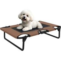 PawHut Raised Dog Bed, Portable Elevated Pet Cot with Breathable Mesh for Indoor Outdoor, for Small Medium Dogs, 75 x 51 x 18 cm, Brown(m-11)
