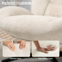 Fotel HOMCOM, Obrotowy o 360°, Lounge z Szerokim Siedziskiem, Zintegrowane Podłokietniki, Gruba Tapicerka, Fotel Relaksacyjny z Chenille, z Krzyżującymi się Nogami ze Stali, do Salonu, Kremowy(m-5)