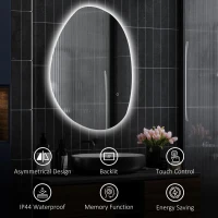 HOMCOM Oglindă de Baie LED cu Comutator Tactil Inteligent și  Intensitate Reglabilă, 80x5x60 cm, Argintiu(m-8)