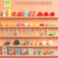 Kuchnia zabawkowa AIYAPLAY z bieżącą wodą, 85-elementowe akcesoria, elektryczny kran, światła, dźwięki, dla dzieci w wieku 3-6 lat, plastik, zielona(m-7)