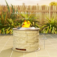 Outsunny Palenisko ogrodowe, Ogrzewacz na drewno, Stolik ogrodowy z matą ochronną na podłodze dla ogrodu, kempingu, tarasu, Stal, MgO, Żółty(m-3)