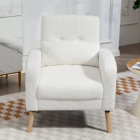HOMCOM Modern Armchair with Tufted Back, Upholstered Accent Chair with Rubberwood Legs and Lumbar Pillow for Living Room, Bedroom and Office, White(m-7)