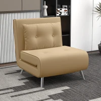 HOMCOM Fotel rozkładany do spania, Fotel z funkcją łóżka, Pojedyncza sofa z poduszką, Gościnne łóżko, Sofa tapicerowana z wyglądem aksamitu, Do salonu, Sypialni, Brązowy, 77 x 88 x 83 cm(m-9)