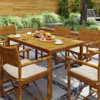 Outsunny Garden Table with Parasol Hole for 6 Person, Acacia Wood Rectangle Outdoor Dining Table with Slatted Tabletop for Patio, Balcony, 150 x 85 x 75 cm, naturalne drewno(m-8)