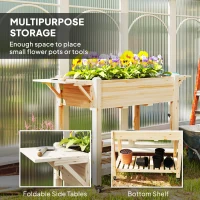 Outsunny 46 x 94cm Wooden Raised Planter, with Shelves - Natural Finish(m-4)