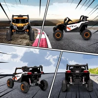 AIYAPLAY Samochód elektryczny dla dzieci 12V UTV z pilotem 2,4 GHz, 2 silniki, pojazd dla dzieci z łagodnym startem, systemem zawieszenia, światłami LED, muzyką, portem USB, 3-5 lat, pomarańczowy(m-9)