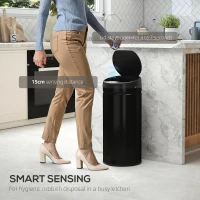 HOMCOM Kosz na śmieci z czujnikiem 50L ze stali nierdzewnej, automatyczny, cichy z pokrywą Soft-Close, czujnik ruchu, odporny na odciski palców, do biura, sypialni, kuchni, srebrny(m-4)